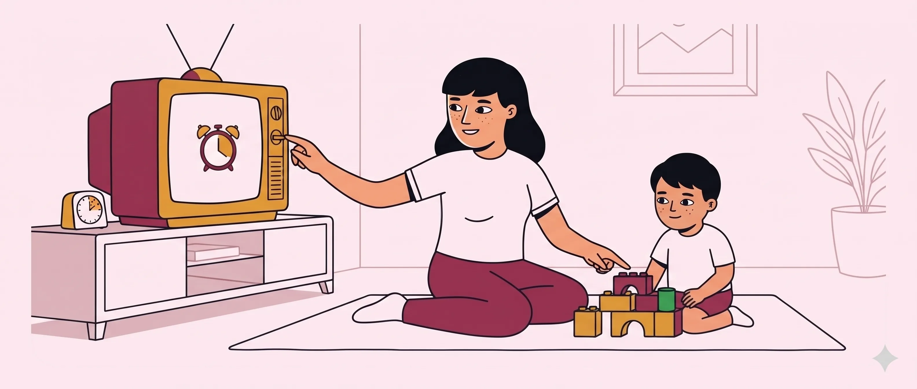 Parent helping a child transition after screen time ends