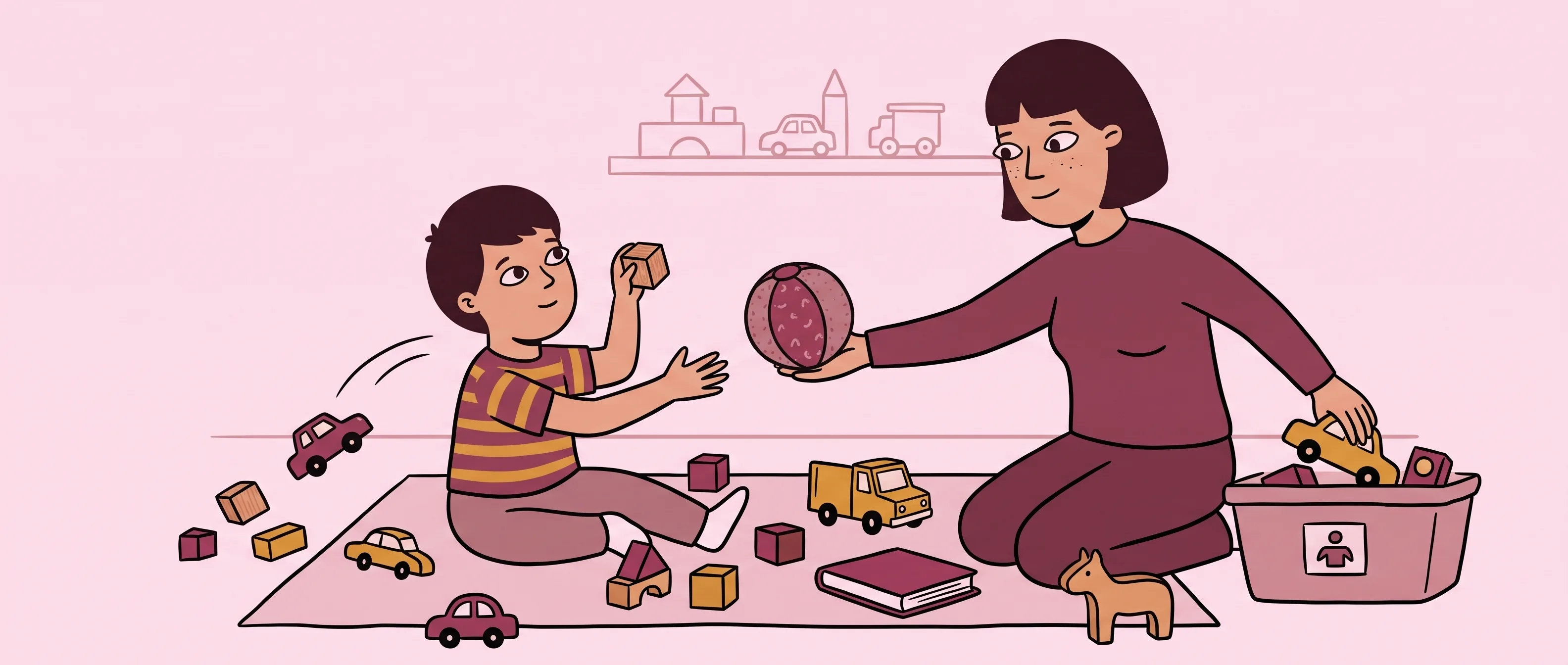 Parent calmly responding to a child throwing toys