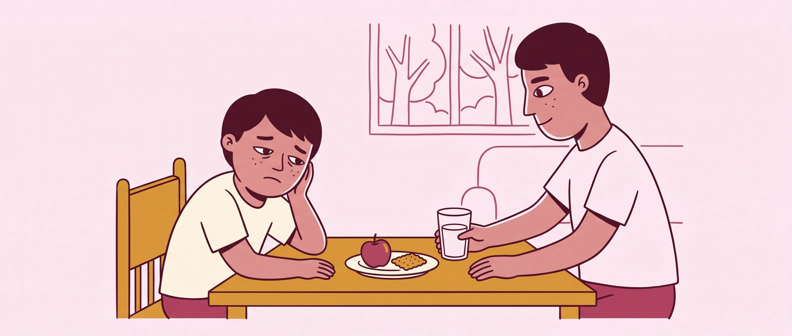 Parent supporting an upset child who may be tired or hungry