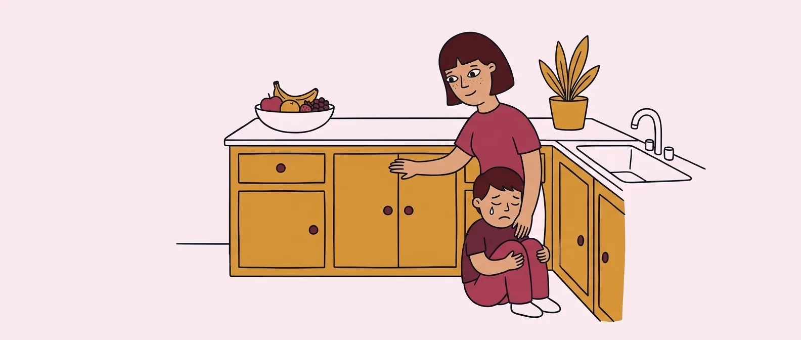 Parent calmly setting boundaries with an upset child