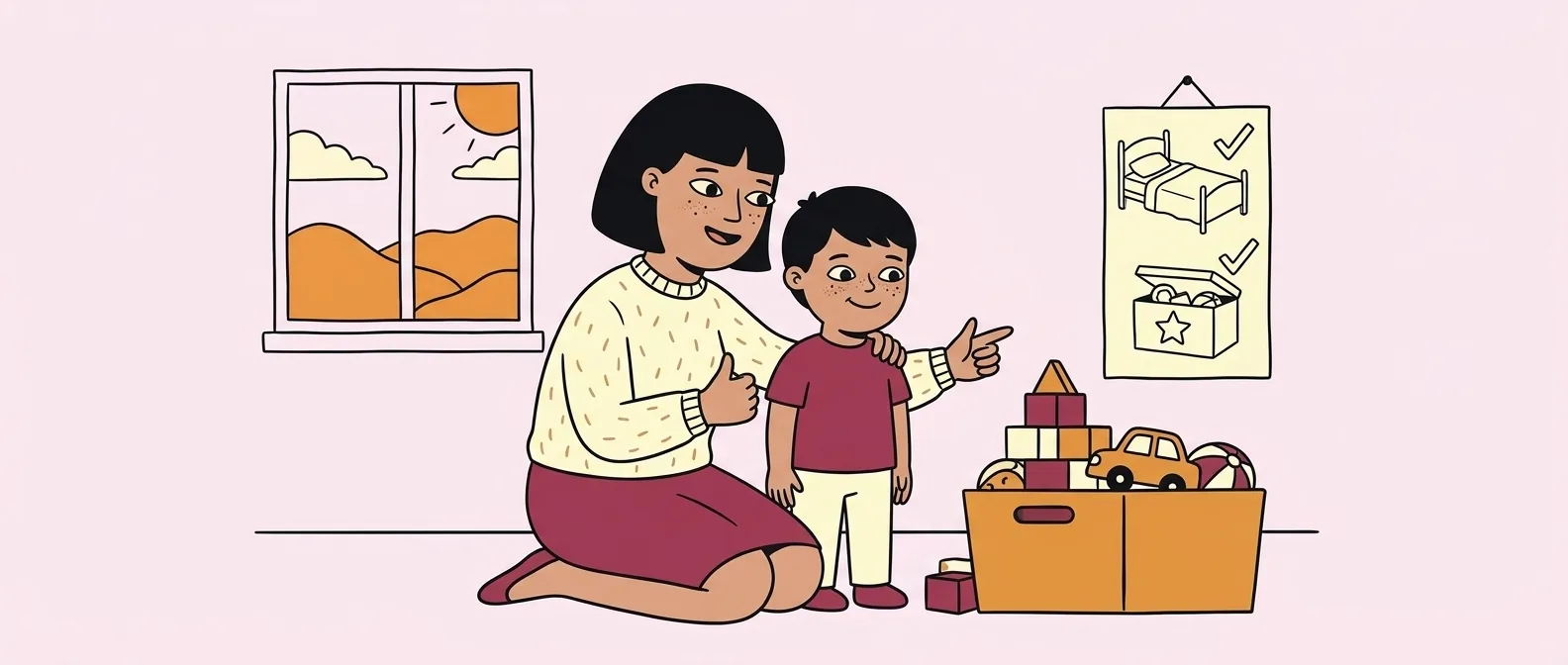 Parent calmly setting boundaries with a young child