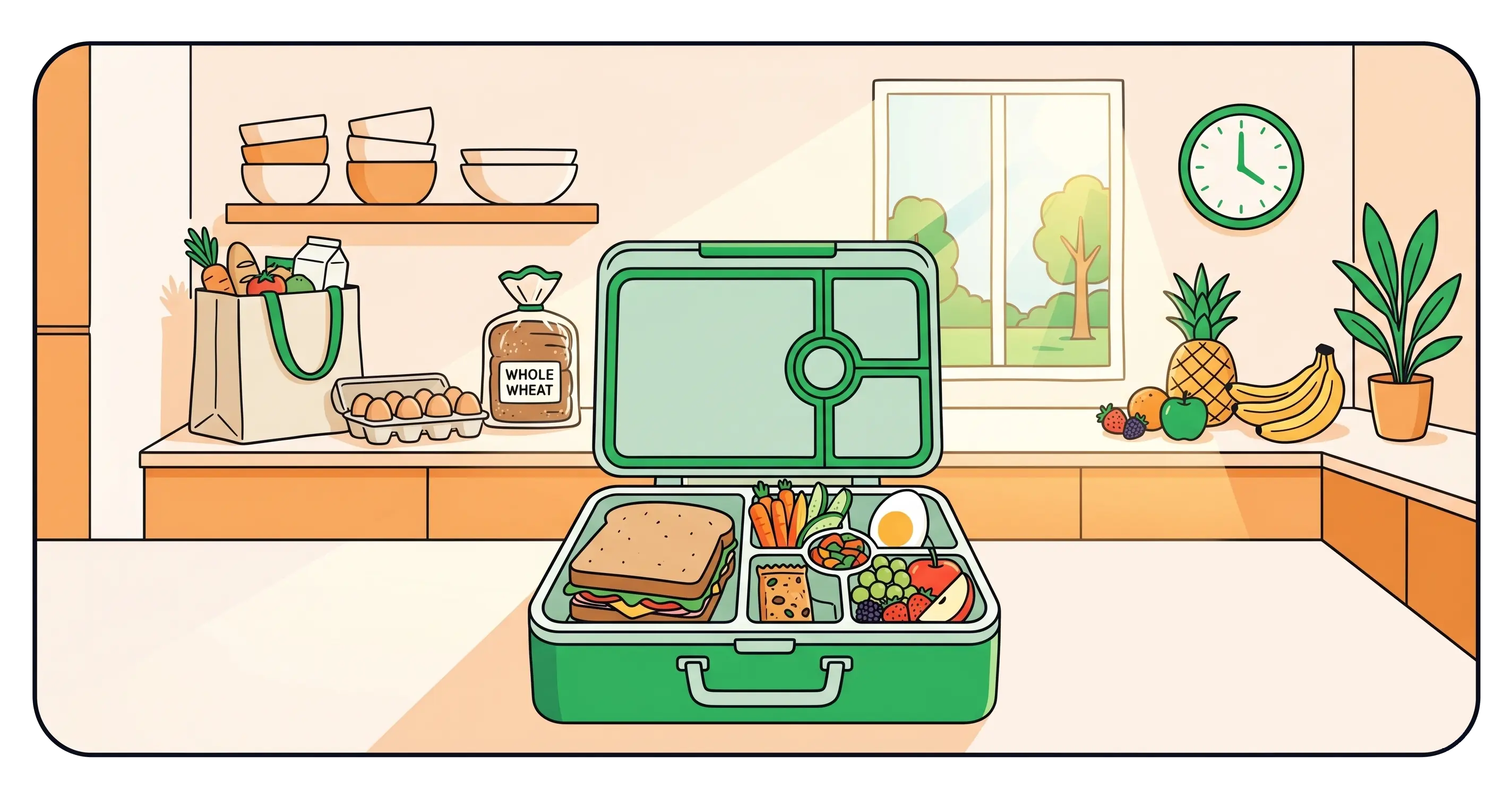 Healthy snacks for kids including fruits and vegetables
