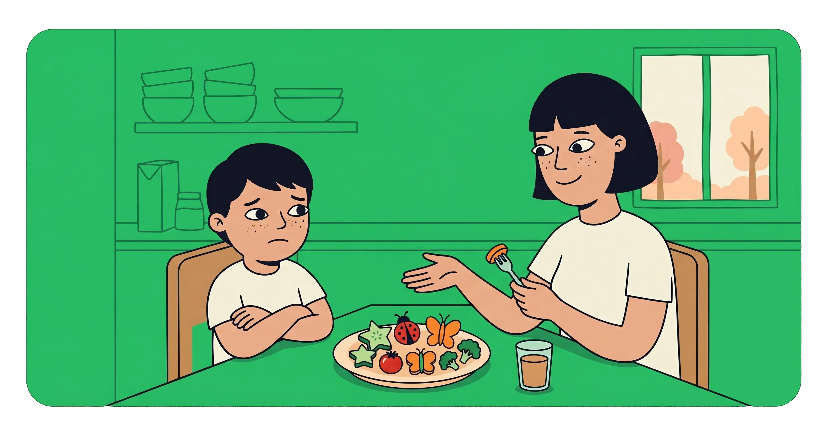 A child pushing away a plate of vegetables