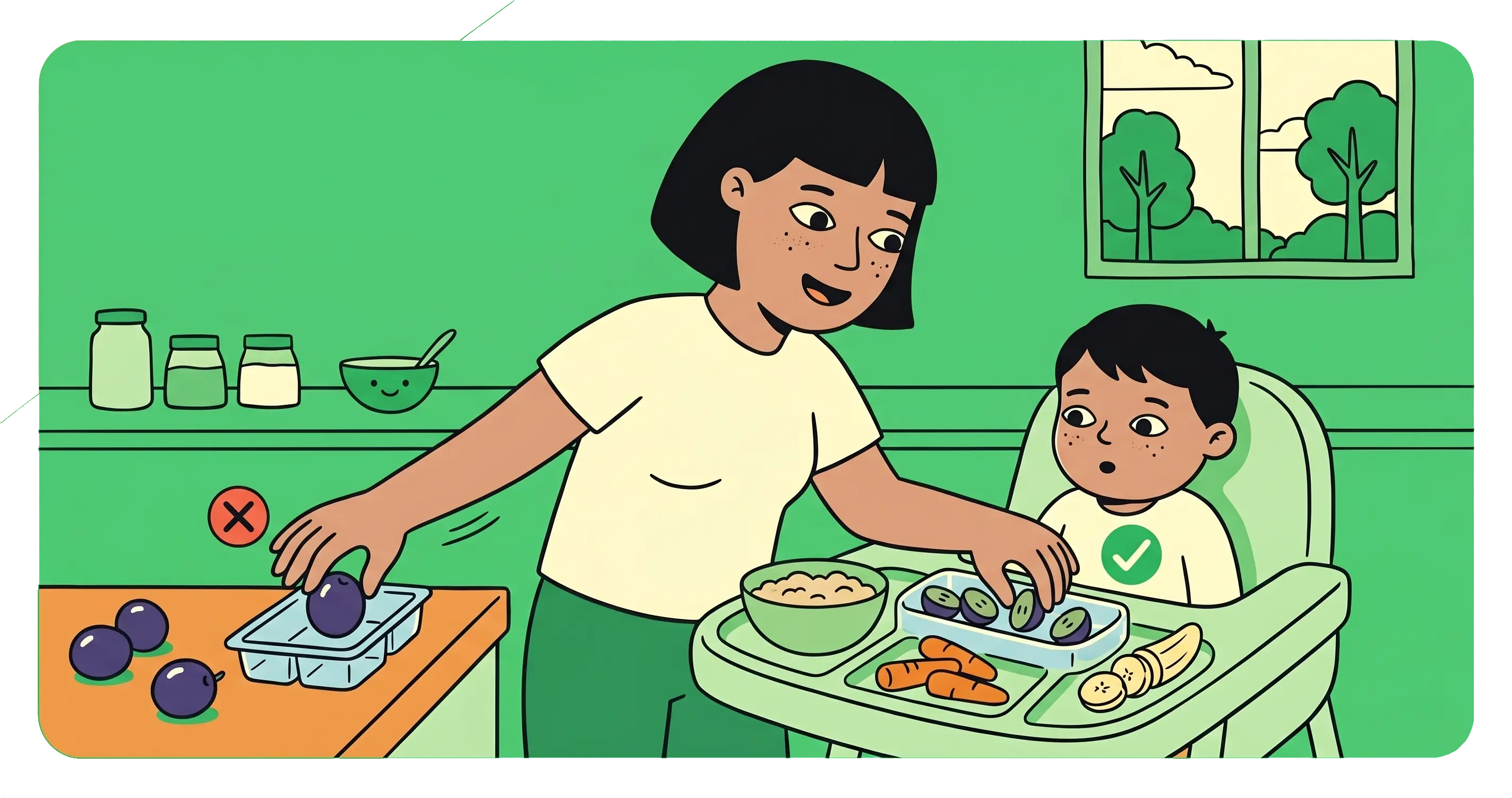 A mother feeding her baby with a spoon