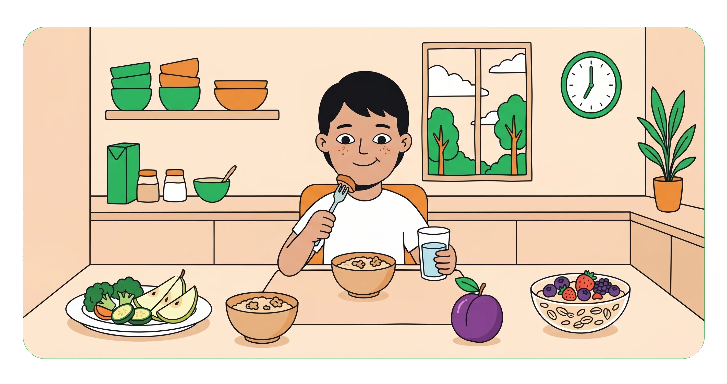 Child-friendly foods and water for constipation relief